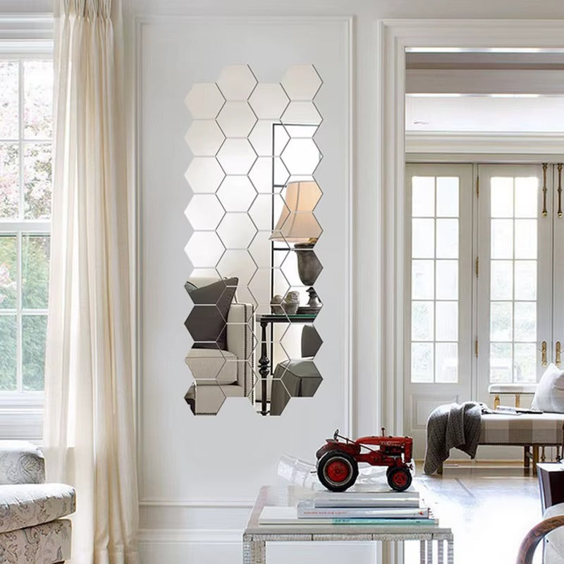 3D Mirror Wall Sticker Hexagon Decal Home Decor - 12PC