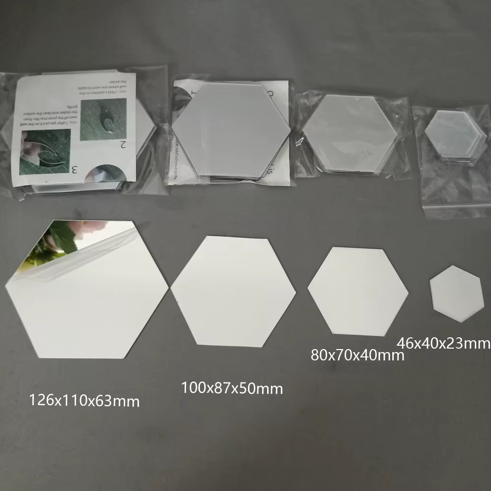 3D Mirror Wall Sticker Hexagon Decal Home Decor - 12PC